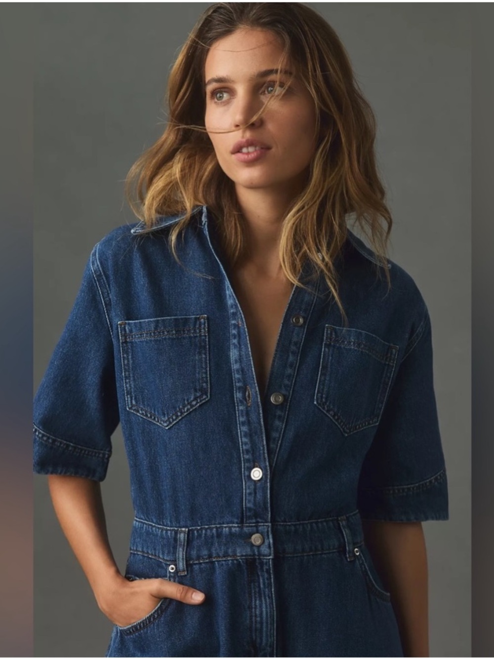 Anthropologie Deep Indigo Denim Shirt Dress - Picture 3 of 8